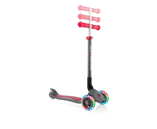Самокат GLOBBER серії PRIMO FOLDABLE LIGHTS, сіро-червоний, колеса з підсвіткою, 50кг, 3+