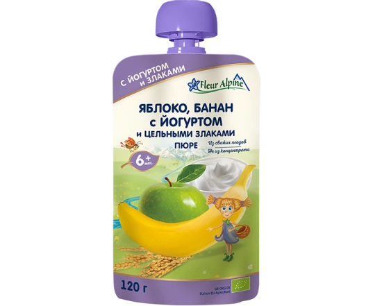Пюре Fleur Alpine - Яблоко, банан с йогуртом 120г.