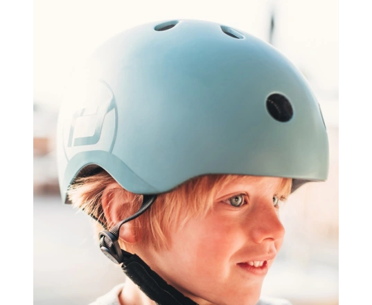 Шолом захисний дитячий Scoot and Ride, сіро-синій, з ліхтариком, 45-51см