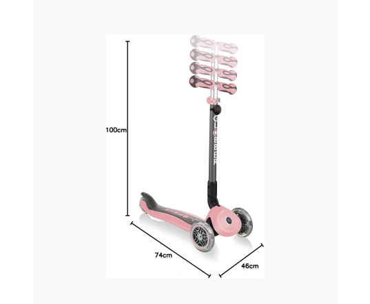 Самокат GLOBBER серії GO UP DELUXE LIGHTS 5в1 пастельно-рожевий, колеса світяться 20/50кг