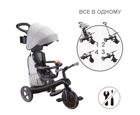 Велосипед дитячий GLOBBER серії EXPLORER TRIKE 4в1 DELUXE PLAY - Чорно-сірий