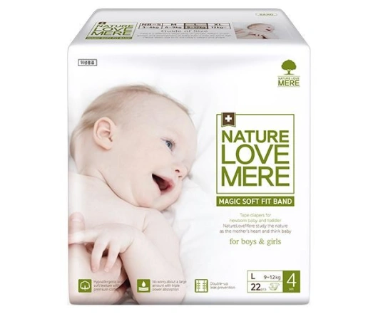 Підгузки дитячі NatureLoveMere, серія MAGIC SOFT FIT BAND, розмір L (9-12 kg) 22шт