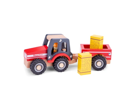 Червоний трактор з причепом і двома копицями сіна New Classic Toys