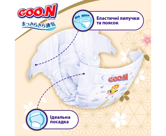 Підгузки GOO.N Premium Soft для дітей 5-9 кг (розмір 3(M), на липучках, унісекс, 64 шт)