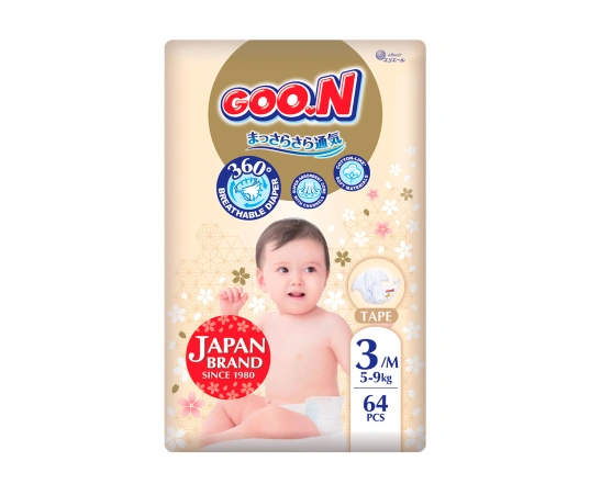 Підгузки GOO.N Premium Soft для дітей 5-9 кг (розмір 3(M), на липучках, унісекс, 64 шт)