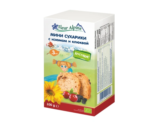 Дитячі міні сухарики з родзинками і журавлиною Fleur Alpine ORGANIC 100гр