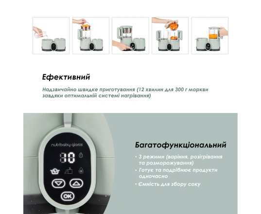 Блендер-пароварка Babymoov NUTRIBABY GLASS - селадон зелёный