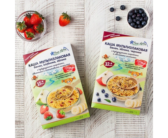 Каша Fleur Alpine Мультизлакова з бананом, яблуком та чорницею 200г.