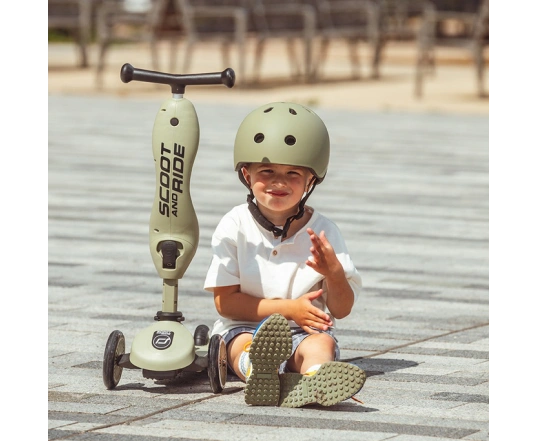 Шолом захисний дитячий Scoot and Ride, оливковий, з ліхтариком, 51-55см