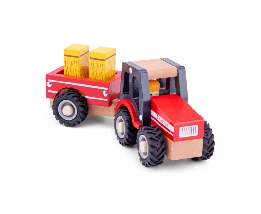 Червоний трактор з причепом і двома копицями сіна New Classic Toys