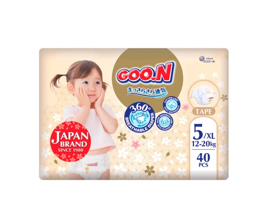 Трусики-підгузки GOO.N Premium Soft для дітей 12-20 кг (розмір 5(XL), на липучках, унісекс, 40 шт.)