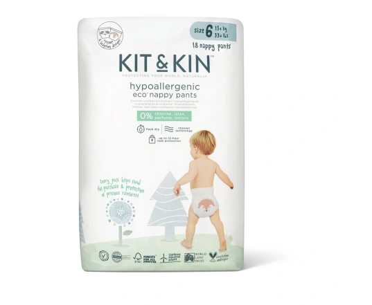 Еко трусики KIT&KIN розмір 6 (18 шт/уп), 15  кг, Єнот/Їжак