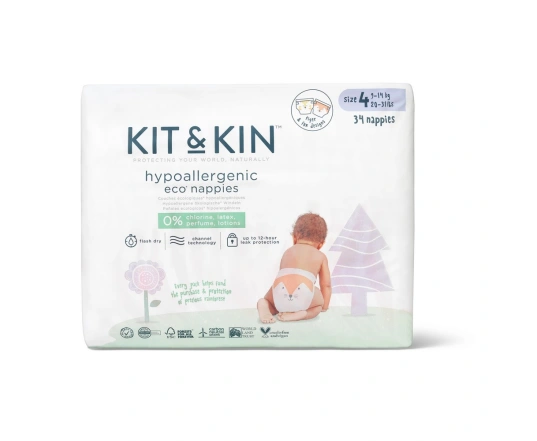 Еко підгузки KIT&KIN розмір 4 (34 шт/уп), 9-14 кг, Лисичка/ Тигр