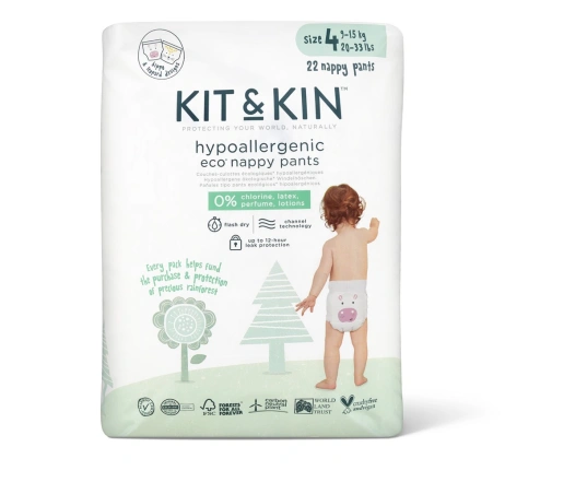 Еко трусики KIT&KIN розмір 4 (22 шт/уп), 9-15 кг, Леопард/Бегемот