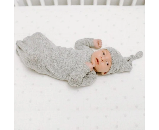 Подарунковий набір Aden + Anais спальник з трикотажного мусліну + шапочка heather grey