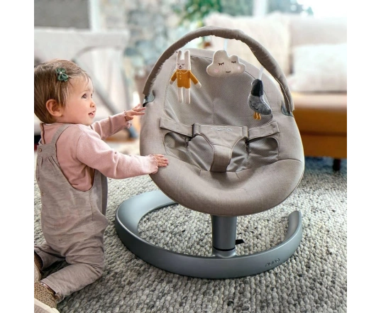 Шезлонг - качалка NUNA Leaf Grow с игрушечной дугой Granite, серый