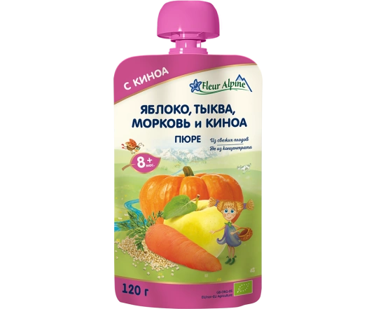 Пюре Fleur Alpine - Яблоко, тыква, морковь и киноа 90г.