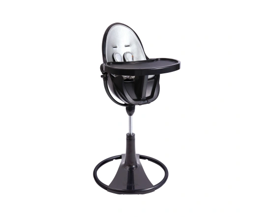 Стульчик для кормления Bloom Fresco Black в комплекте с вкладышами из экокожи - Lunar silver