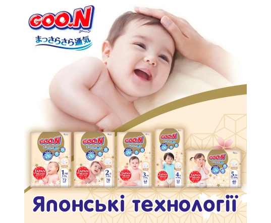 Підгузки GOO.N Premium Soft для дітей 5-9 кг (розмір 3(M), на липучках, унісекс, 64 шт)