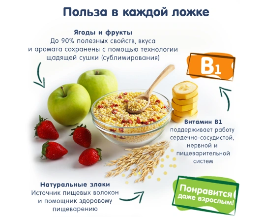 Каша Fleur Alpine Мультизлакова з бананом, яблуком та чорницею 200г.