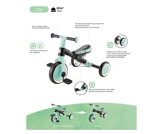 Велосипед дитячий GLOBBER серії LEARNING TRIKE 2в1 - Фуксія