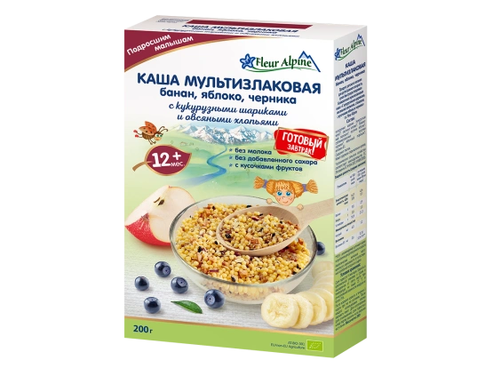 Каша Fleur Alpine Мультизлакова з бананом, яблуком та чорницею 200г.