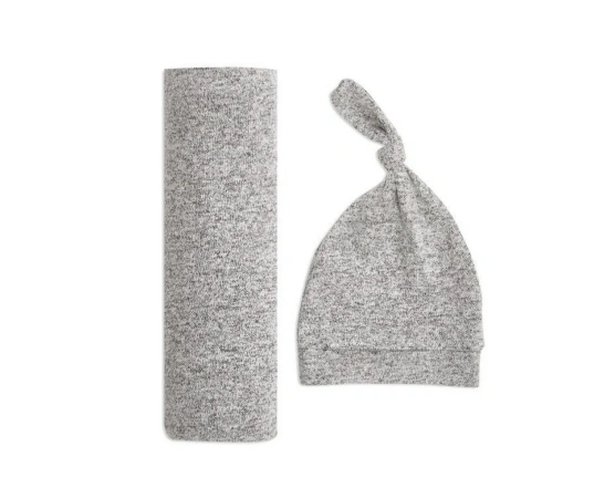 Подарунковий набір Aden + Anais пелюшка з трикотажного мусліну + шапочка heather grey