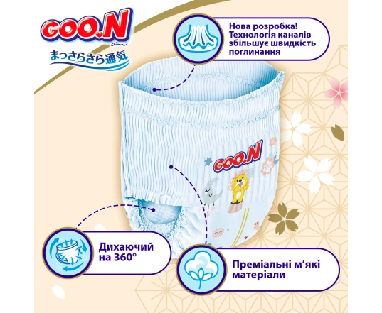 Трусики-підгузки GOO.N Premium Soft для дітей 12-17 кг (розмір 5(XL), унісекс, 36 шт)