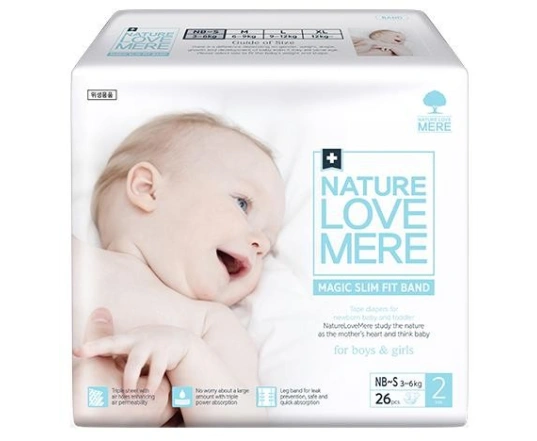 Підгузки дитячі NatureLoveMere, серія MAGIC SLIM FIT BAND, розмір Newborn-S [3-6 kg] 26шт