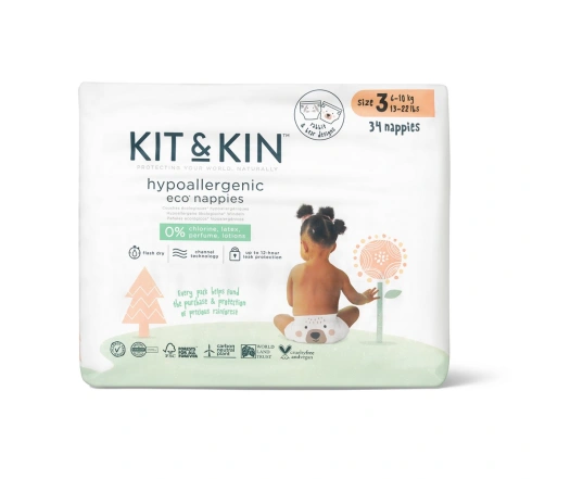 Еко підгузки KIT&KIN розмір 3 (34 шт/уп), 6-10 кг, Кролик/Ведмідь