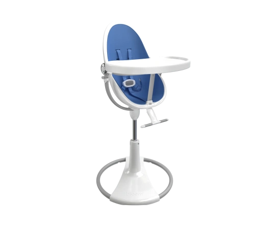 Стульчик для кормления Bloom Fresco White в комплекте с вкладышами из экокожи - Riviera blue