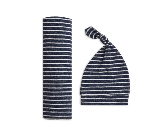 Подарунковий набір Aden + Anais пелюшка з трикотажного мусліну + шапочка navy stripe