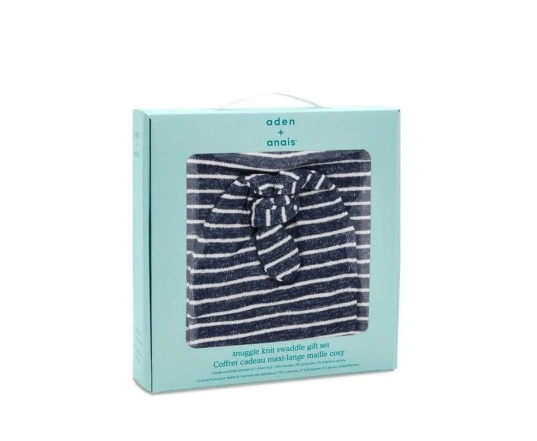 Подарунковий набір Aden + Anais пелюшка з трикотажного мусліну + шапочка navy stripe