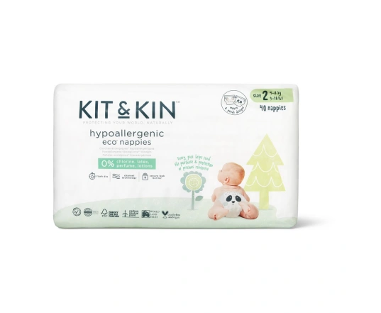 Еко підгузки KIT&KIN розмір 2 (40 шт/уп), 4-8 кг, Мишка/Панда