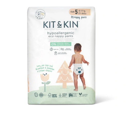 Еко трусики KIT&KIN розмір 5 (20 шт/уп), 12-17 кг, Корова/ Поросятко