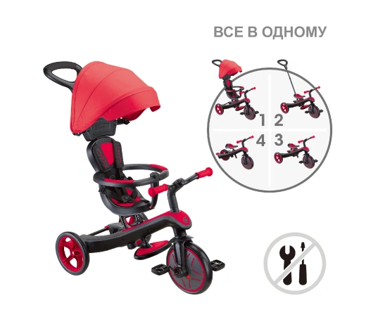 Велосипед дитячий GLOBBER серії EXPLORER TRIKE 4в1 - Червоний