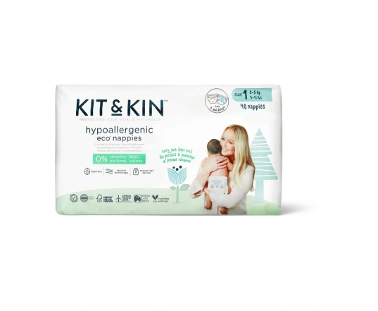 Еко підгузки KIT&KIN розмір 1 (40 шт/уп),  2-5 кг, Баранчик/Сова