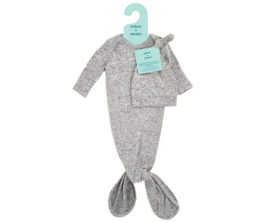 Подарунковий набір Aden + Anais спальник з трикотажного мусліну + шапочка heather grey